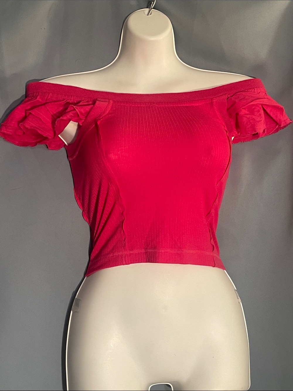Pilcro Off-Shoulder Ruffle Sleeve Crop Top - Hot Pink